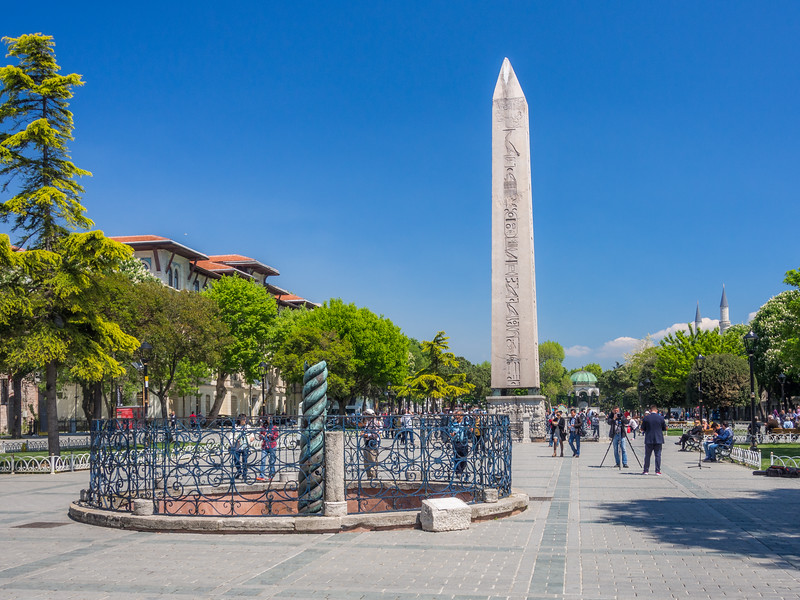 Sultanahmet square with Obelisk of Theodosius in background on sunny day